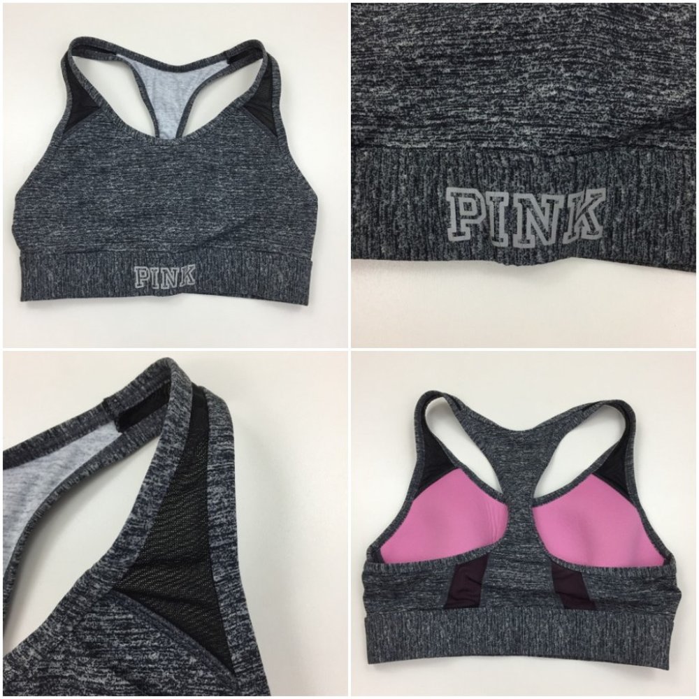 VICTORIA'S SECRET PINK Ultimate Lightly Lined Black Gray Pink Sports Bra